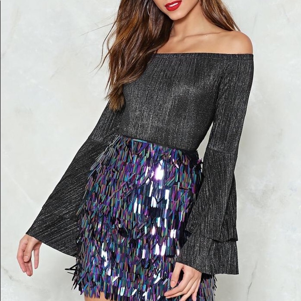 NWT Nasty Gal Black/Silver Glitter Bodysuit